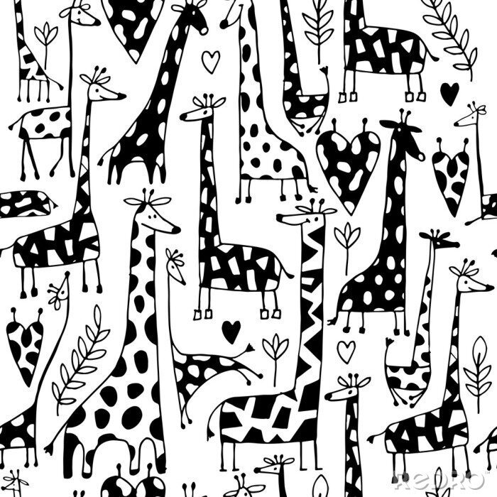 Behang Zwart-witte giraffen voor kinderen