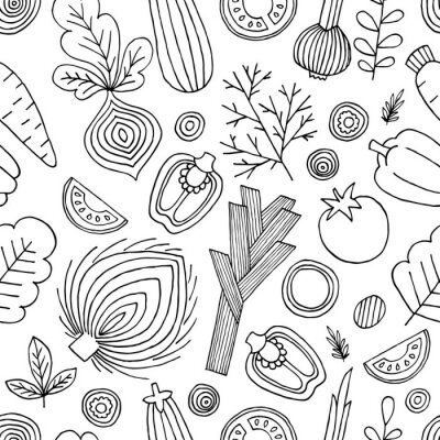 Behang Zwart-witte groenten in Scandinavische stijl