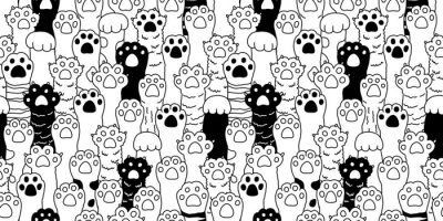 Behang Zwart-witte kattenpoten