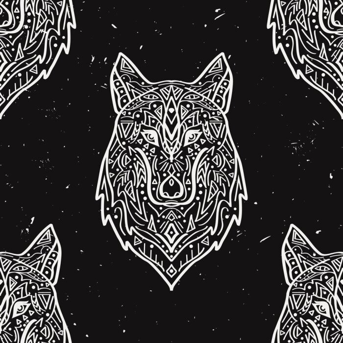 Behang Zwart-witte magische wolven