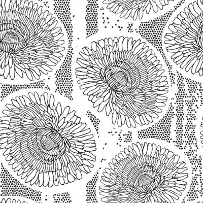 Behang Zwart-witte paardenbloemen op een tekening