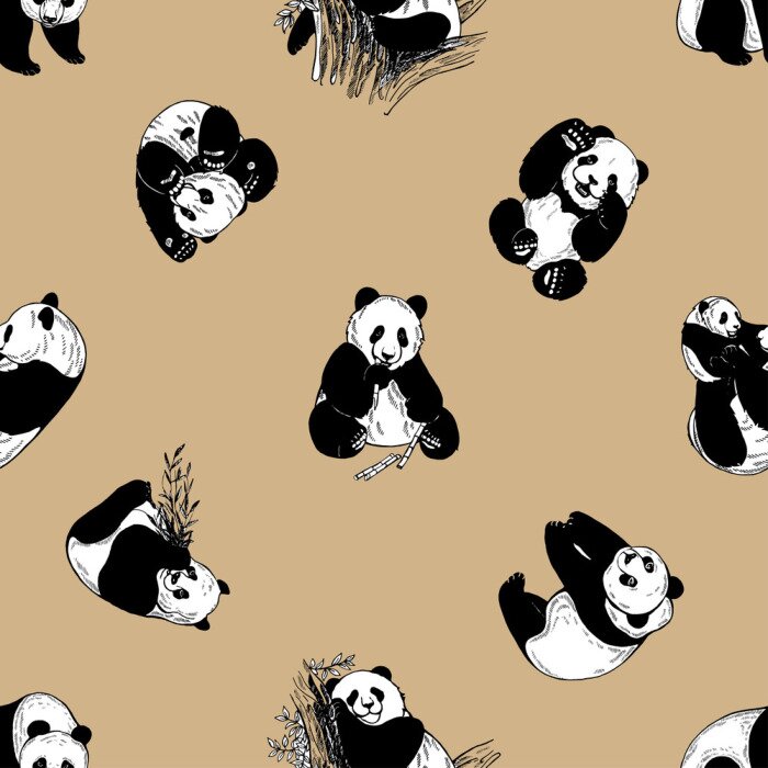 Behang Zwart-witte teddyberen op een beige achtergrond