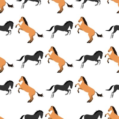 Behang Zwarte en beige paarden op een witte achtergrond