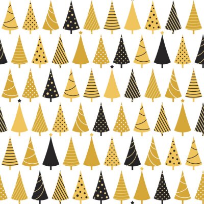 Behang Zwarte en gouden kerstbomen