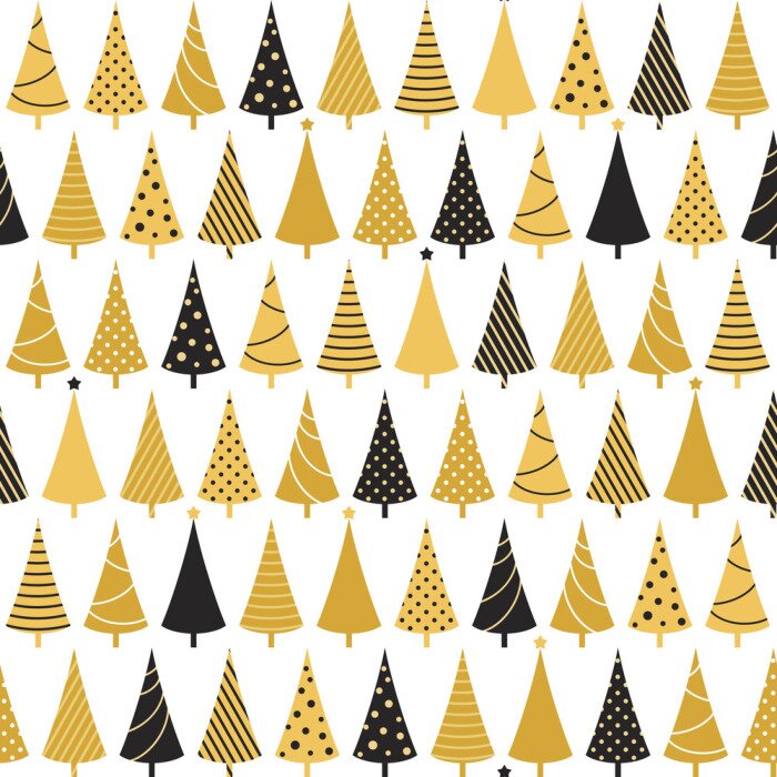 Behang Zwarte en gouden kerstbomen