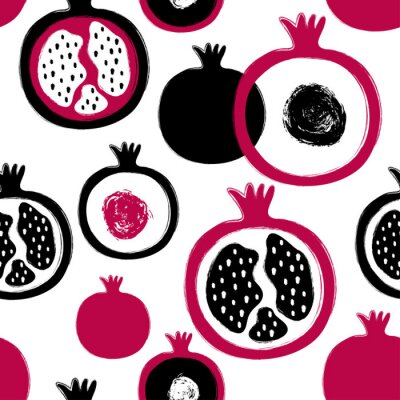 Behang Zwarte en marineblauwe granaatappels op een witte achtergrond