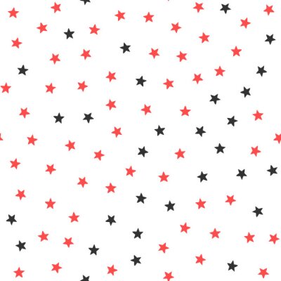 Zwarte en rode sterren op witte achtergrond. Naadloos patroon.