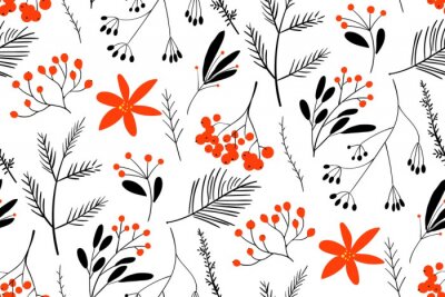 Behang Zwarte en rode winterbessen