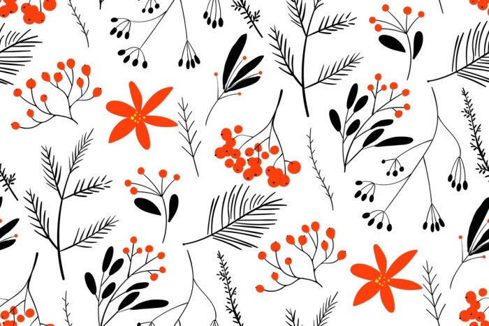 Behang Zwarte en rode winterbessen