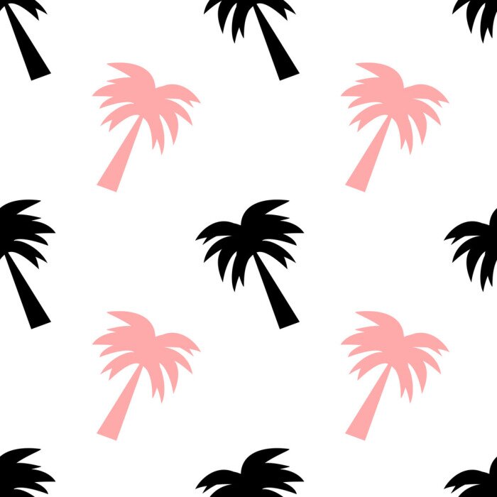 Behang Zwarte en roze contouren van bomen