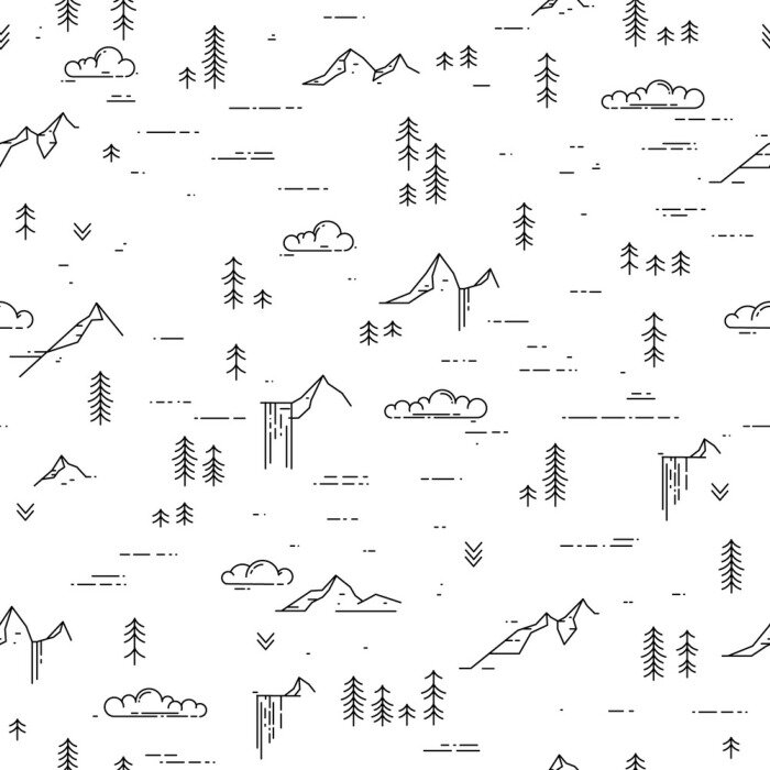 Behang Zwarte en witte outdoor naadloze achtergrond