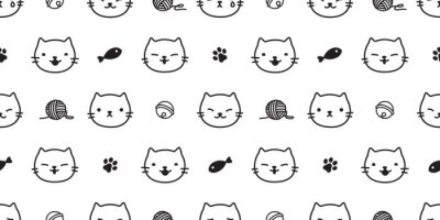 Behang Zwarte gezichten van katten op witte achtergrond