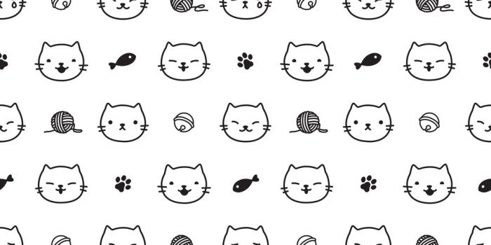 Behang Zwarte gezichten van katten op witte achtergrond