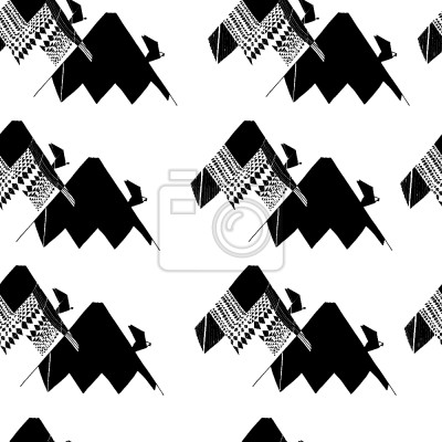 Behang Zwarte grafische weergave van de bergen