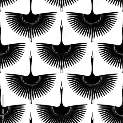 Behang Zwarte kraanvogels in de witte lucht