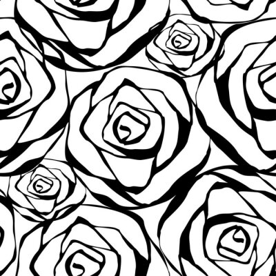 Behang Zwarte omtrek van roze bloemen witte achtergrond