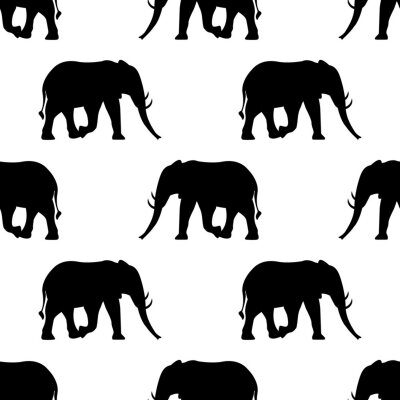 Behang Zwarte silhouetten van olifanten op een witte achtergrond