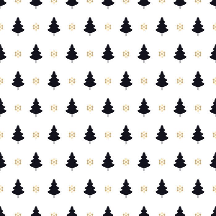 Behang Zwarte sparren met gouden sneeuwvlokken