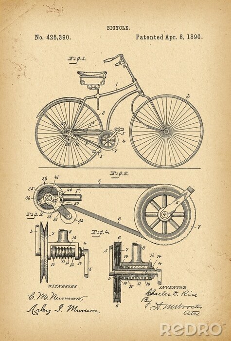 Canvas 1890 Patent Velocipede Bicycle history  invention