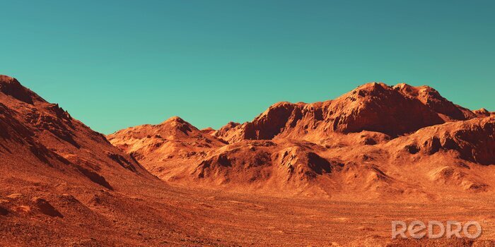 Canvas 3d het landschap van Mars, geeft van denkbeeldig terug marsplaneetterrein, science fictionillustratie.