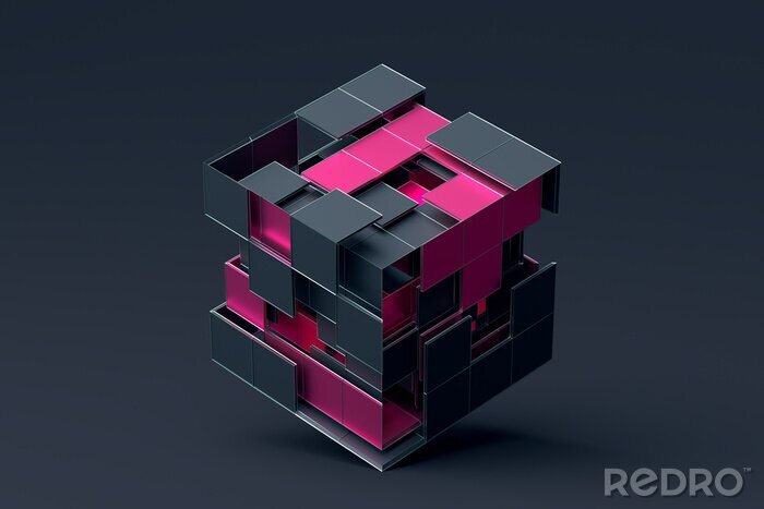 Canvas 3D-kubus grijs roze constructie