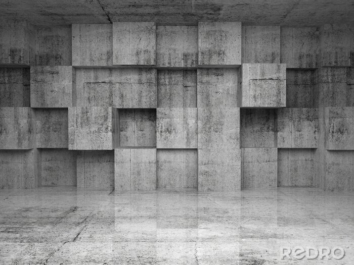 Canvas 3D-muur gebouwd van betonnen kubussen