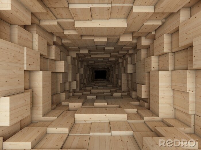 Canvas 3D tunnel gemaakt van houten kubussen