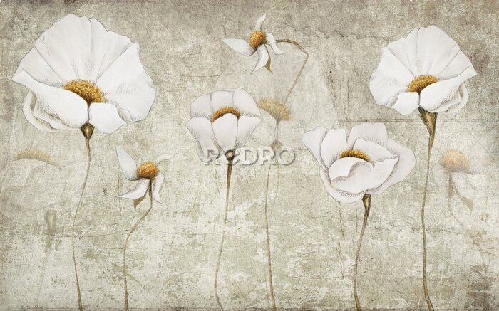 Canvas 3D witte bloemen