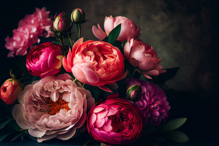 Canvas A pink peony bouquet.  Generative AI.