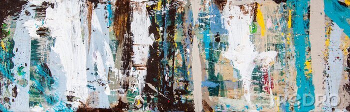 Canvas Abstract art with splashes of multicolor paint, as a fun, creative & inspirational background texture - in long panorama / banner.