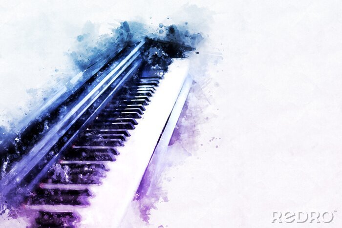 Canvas Abstract beautiful keyboard of the piano foreground Watercolor painting background and Digital illustration brush to art