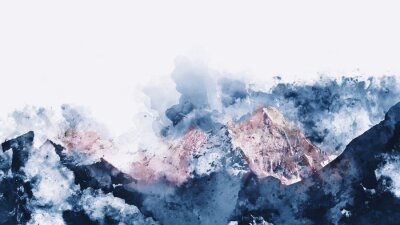 Canvas Abstract bergketens in de ochtend licht, digitale waterverf p