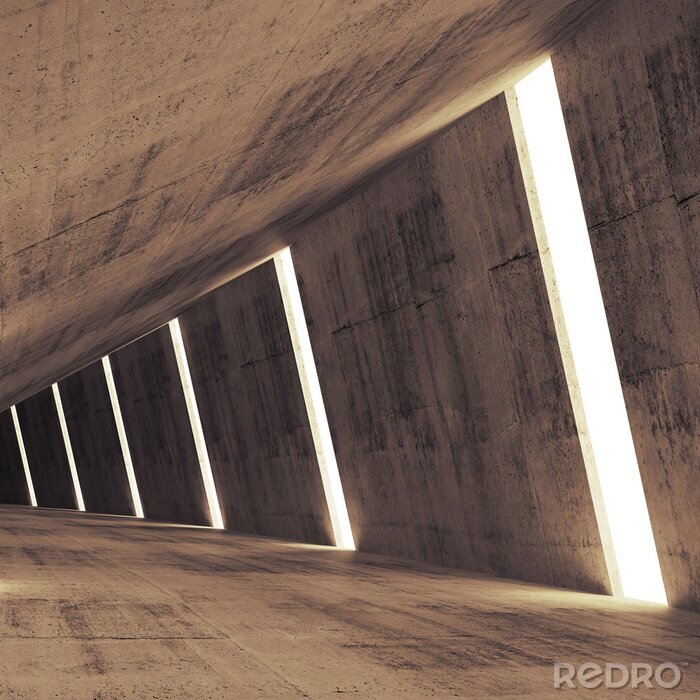 Canvas Abstract betonnen 3d interieur perspectief met lichte strepen