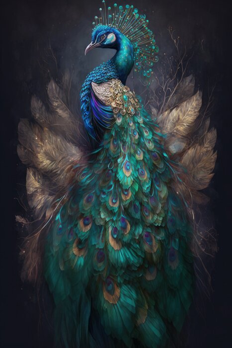 Canvas Abstract Colorful Peacock . AI generated Illustration.