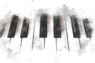 Sticker Abstract colorful piano keyboard on watercolor illustration painting background.