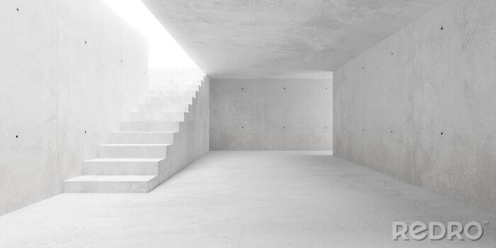 Canvas Abstract empty, modern concrete walls room with stairs and indirect lit from above - industrial interior or gallery background template