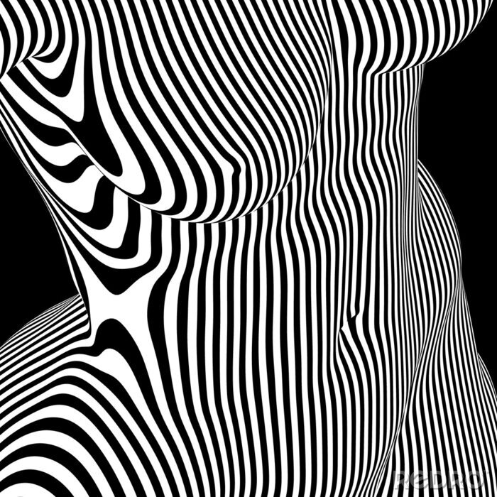 Canvas abstract female nude in op art style