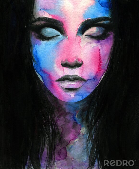 Canvas Abstract gezicht van een vrouw geschilderd met waterverf