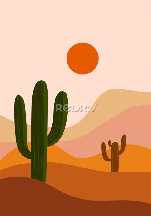 Canvas Abstract landschap met cactussen