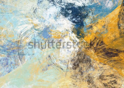 Canvas Abstract mooie blauwe en gele zäch kleurenachtergrond. Dynamische verhaaltekst. Modern futuristisch patroon. Fractal artwork voor creatief grafisch ontwerp