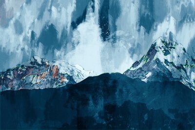 Canvas Abstract painting of mountains in cool tone , Digital painting