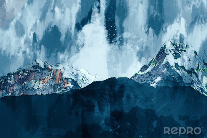 Canvas Abstract painting of mountains in cool tone , Digital painting