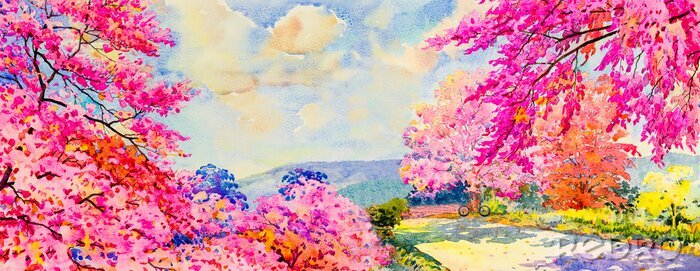 Canvas Abstract watercolor landscape painting imagination colorful of beauty flowers
