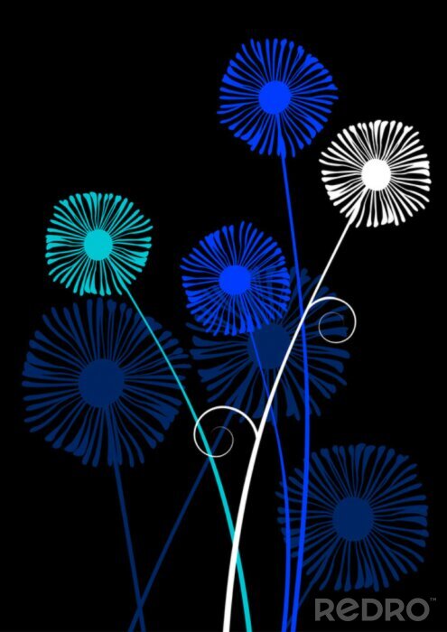 Canvas Abstracte bloemen op een zwarte achtergrond