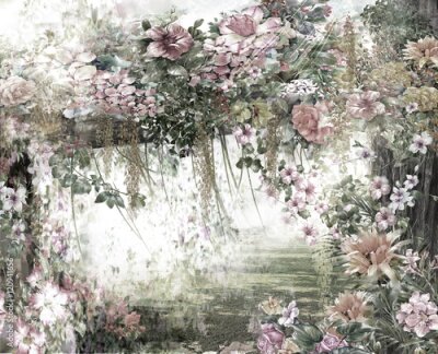 Canvas Abstracte bloemen waterverf het schilderen. Spring veelkleurige bloemen