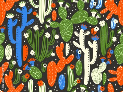 Canvas Abstracte compositie met kleurrijke cactussen