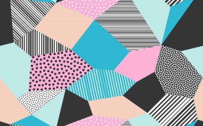 Canvas Abstracte patchwork patroon achtergrond van vector patch artwork van giclee dots, lijnen en lijnen vormen