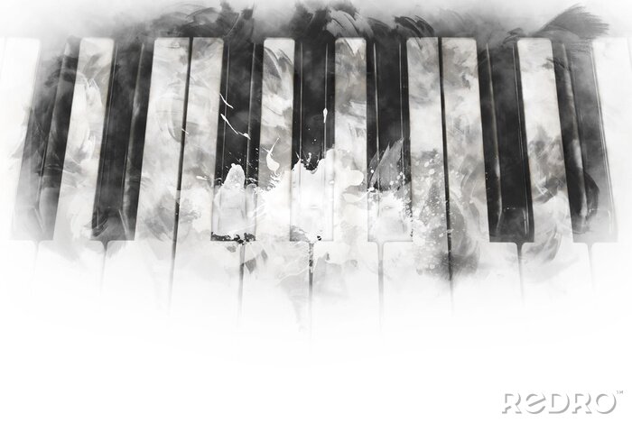 Canvas Abstracte toetsenbord van de piano voorgrond Aquarel achtergrond en digitale illustratie penseel to art.