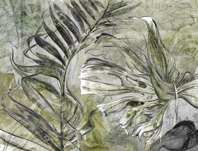 Abstracte tropische bladeren op beton