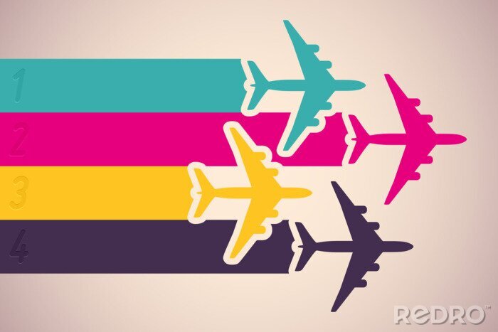 Canvas Achtergrond met kleurrijke vliegtuigen. Vector illustratie.